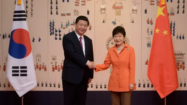 习近平在2014年7月第一次以中国国家主席的身分到韩国会晤韩国总统朴槿惠。