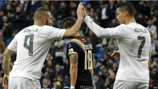 سجل رونالدو هدفين من اهداف ريال العشرة