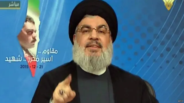 كان نصر الله يتحدث بعد ساعات من دفن القنطار في مقبرة في الضاحية الجنوبية لبيروت