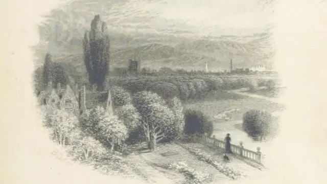 Plat edisi pertama Middlemarch menunjukkan ilustrasi seorang seniman akan kota fiksi di Midlands yang menjadi judul buku (Foto: WL Taylor/The British Library)