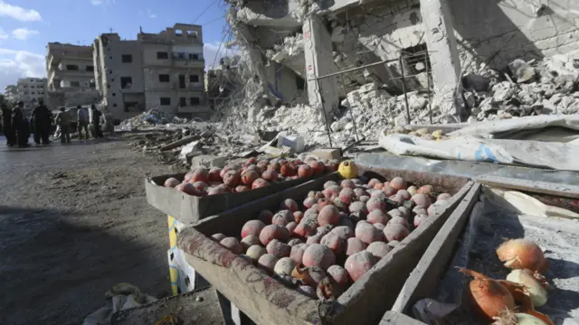 伊德利卜省埃裏哈市鎮被空襲後的市場