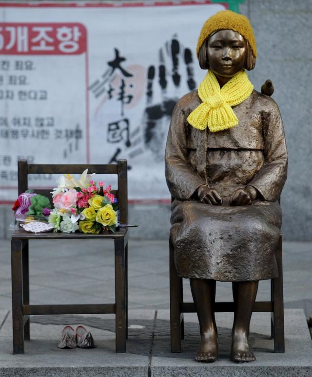 首爾日本駐韓大使館外的慰安婦銅像（28/12/2015）