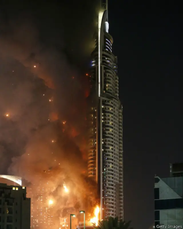  دبئی میں دنیا کی سب سے اونچی عمارت برج الخلیفہ کے قریب واقع ایک ہوٹل میں آگ بھڑک اُٹھی 