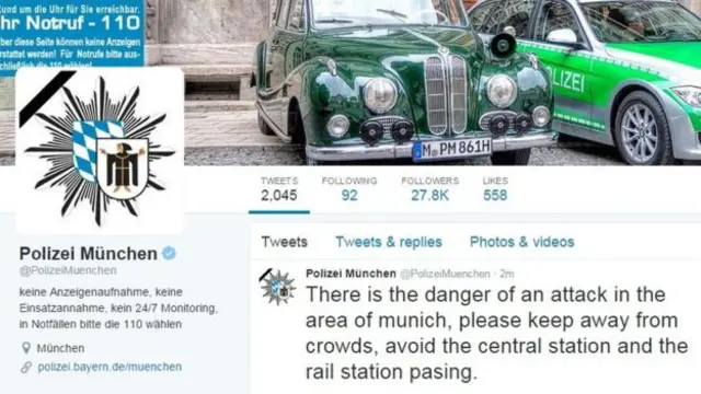 慕尼黑警方在推特上的公告。