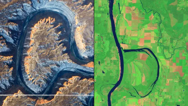 Грин-Ривер в штате Юта и заказник Holla Bend. NASA