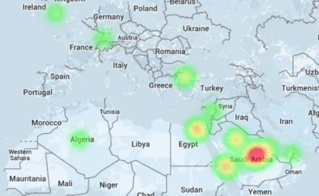 خريطة تظهر تفاعل مستخدمي تويتر مع هاشتاغ #متضامن_مع_حصار_مضايا