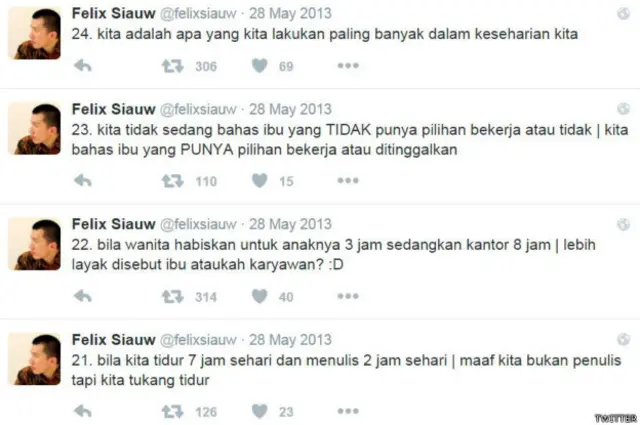 Serangkaian kicauan Felix pada 2013 lalu.
