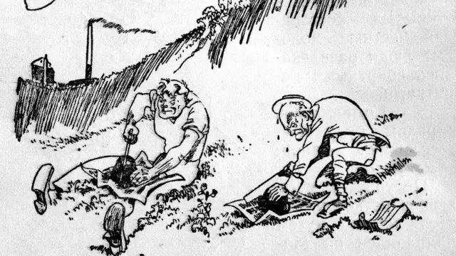 Первый иллюстратор романа Константин Ротов такими увидел героев "Золотого теленка": справа - Паниковский, слева - Шура Балаганов. Рисунок из журнала "30 дней"