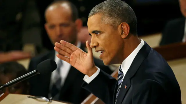 स्टेट ऑफ़ यूनियन भाषण देते बराक ओबामा