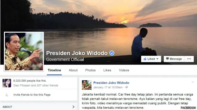 Hình từ trang Facebook của tổng thống Indonesia