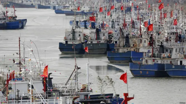 2016年1月,停泊在中国连云港的渔船(资料图)