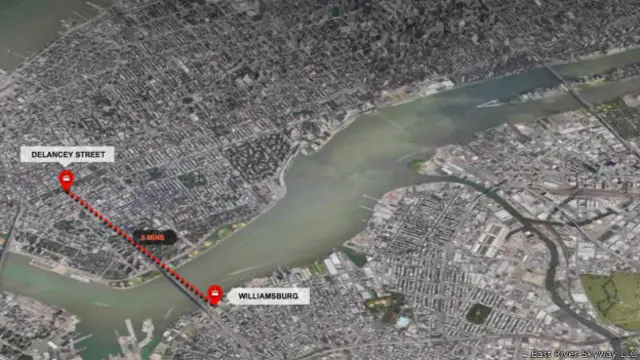 पहले ईस्ट रिवर के ऊपर से ​​ब्रुकलिन के विलियम्सबर्ग और मैनहैटन डेलेन्सी स्ट्रीट तक जा सकती है केबल कार.