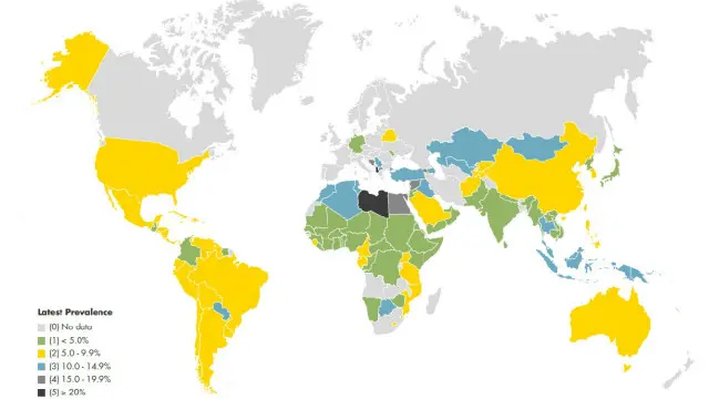 شیوع چاقی در کودکان زیر پنج سال در کشورهای دنیا
