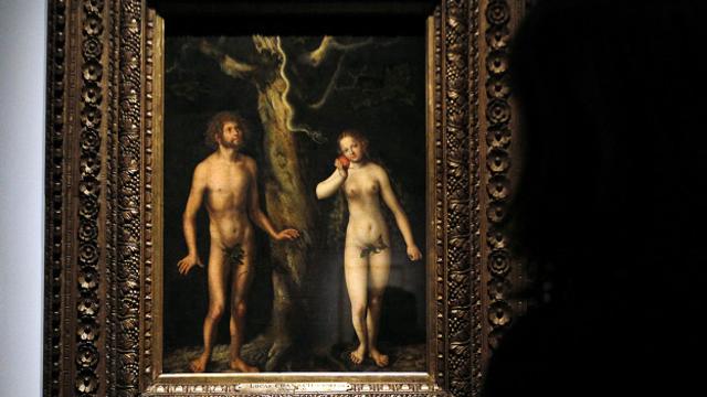 У картины Лукаса Кранаха "Адам и Ева"