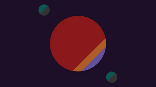 два спутника вращаются вокруг красной сферы