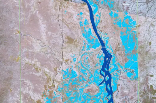Наводнение в Бирме - вид из космоса