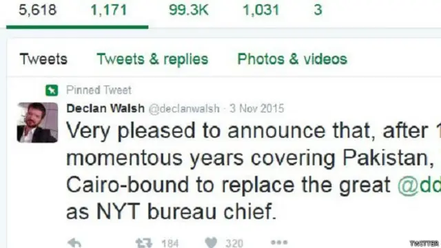 डीक्लैन वॉल्श ने अपने निकाले जाने की ख़बर ट्विटर के ज़रिए दी थी. 