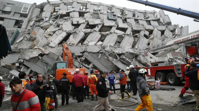 台灣地震中倒塌的大樓。