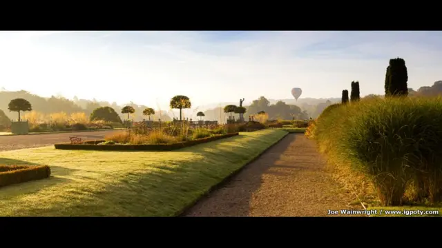 منطاد يحلق فوق حدائق ترنثام، صورة من ستافوردشاير، بريطانيا، للمصور جوي وينرايت، وصلت للنهائي.
من غير المعروف ما إذا كان وجود المنطاد في الصورة جاء بالمصادفة أم أن المصور رتب لهذا، لكن ما لاشك فيه هو أنه كان في المكان الرائع والوقت المناسب لالتقاطها، وإظهار تألق الأعشاب الذهبية مع قطرات الندى في ضوء الشمس الخافت.