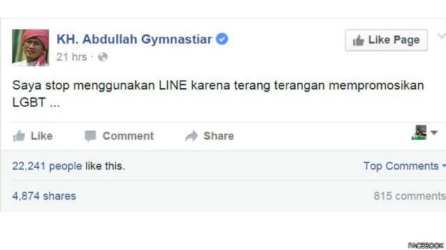 Unggahan Aa Gym di Facebook, platform media sosial yang juga dianggap mendukung LGBT. 
