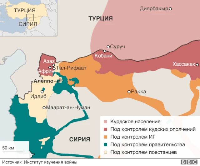 Карта военных действий в Сирии