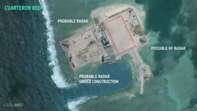 美国智库专家引述最新卫星照片说，中国可能正在南中国海争议岛礁华阳礁（Cuarteron Reef）建新雷达设施