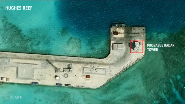 Vị trí của một tháp có thể là radar trên Đá Tư Nghĩa - Ảnh chụp ngày 7/2