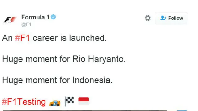 twitter F1 untuk RIo Haryanto