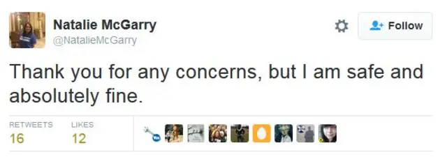 İskoç parlamenter, Twitter mesajında, 'gözaltında olduğu sırada kendisi için endişelenenlere' teşekkür ederken, 'iyi ve kesinlikle güvende' olduğunu söyledi. 