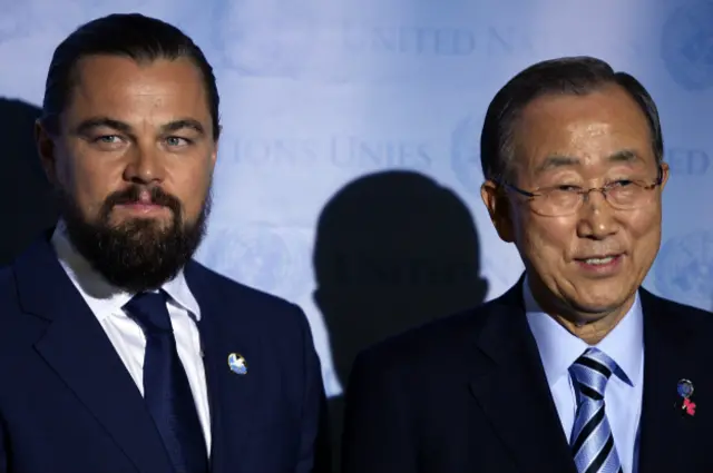 Леонардо Ди Каприо и генсек ООН Пан Ги Мун
