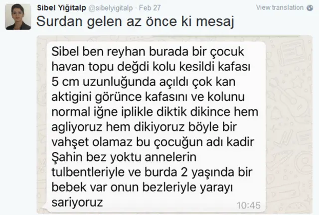 Milletvekili Yiğitalp bu mesajı 27 Şubat Cumartesi günü twitterda paylaştı. 