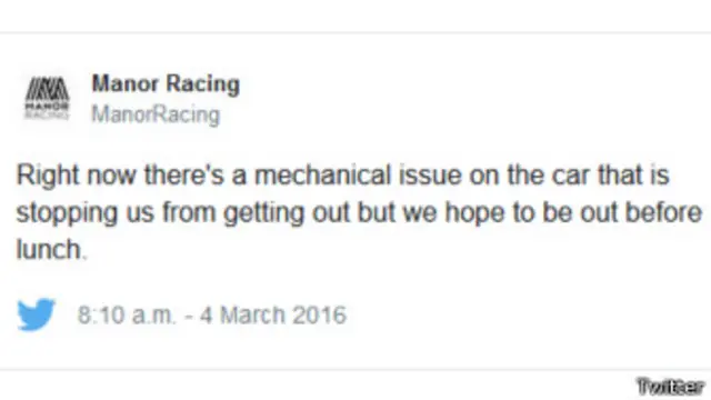 Akun resmi Twitter Manor Racing