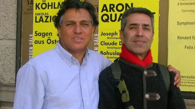 رضا والی (چپ)، استاد آهنگسازی دانشگاه کارنگی ملون در پیتسبورگ، خسرو سلطانی (راست)، نوازنده سازهای بادی اروپایی و ایرانی