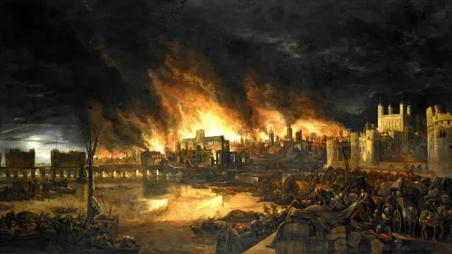 استمر الحريق الكبير في لندن لمدة تقارب خمسة أيام، ودمر ثلث لندن، وتسبب في تشرد 100,000 شخص