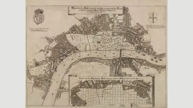 كما هو تصميم "إيفلين"، فإن مقترح "روبرت هوك" ينظم المدينة بناء على حركتها التجارية