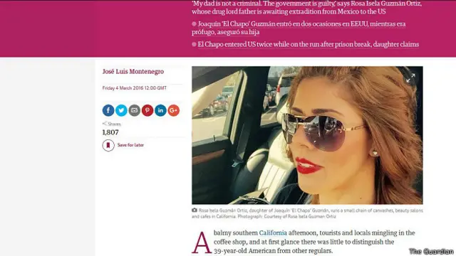 La entrevista con la supuesta hija de "El Chapo" Guzmán fue publicada en el diario británico The Guardian.