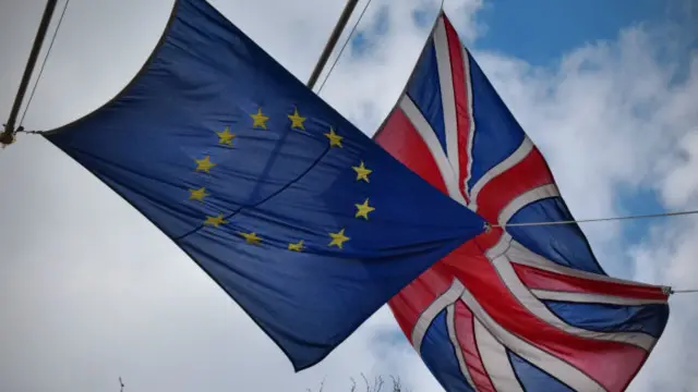 英国与欧盟旗帜。