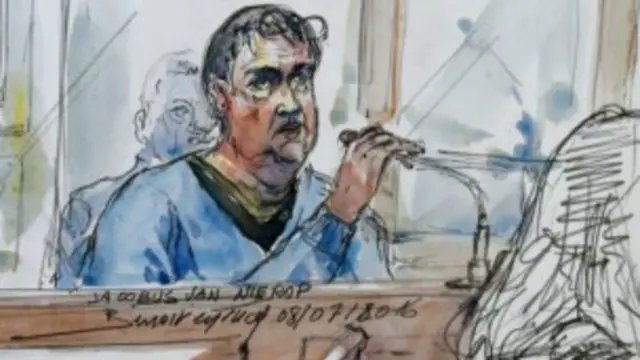 Un dibujo del acusado en el estrado.