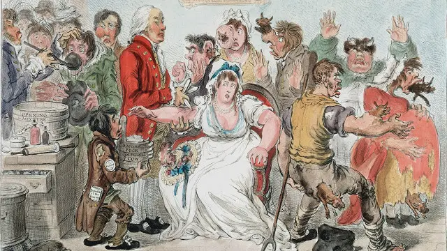 Ilustración de vacunación contra viruela en el siglo XIX. En 1980, la OMS declaró que la infecciosa enfermedad había sido erradicada a nivel global. 