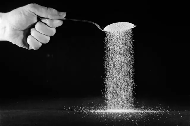 Рука с ложкой сахара