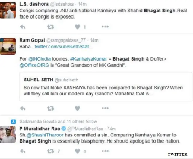ٹوئٹر پر بھگت سنگھ اور کنہیا کمار کے موازنے پر بحث ہوتی رہی