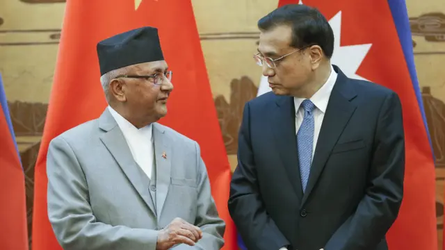 中國總理李克強和尼泊爾總理奧利會談。兩人都將參加博鰲論壇。