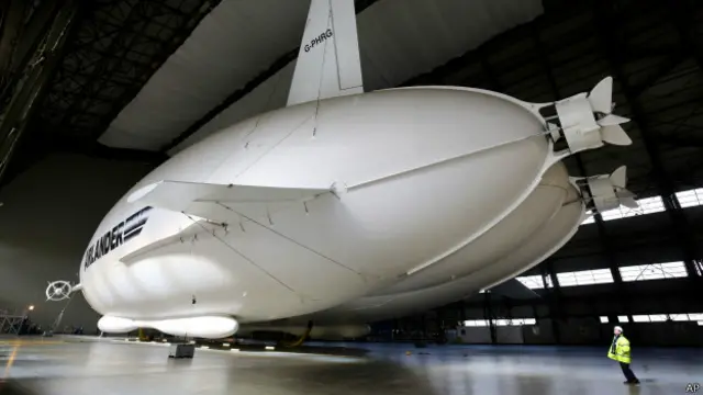 Airlander 10 flota en el hangar