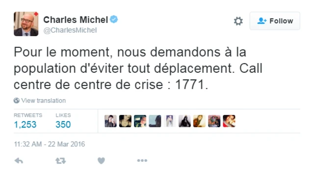 Başbakan Charles Michel, acil yardım hattı 1771'in aranmasını tavsiye etti.