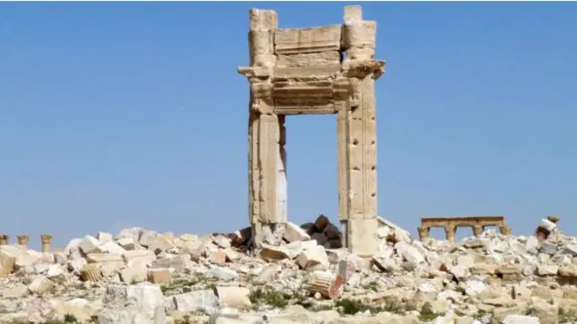 Sisa dari Kuil Bel yang dihancurkan ISIS pada September 2015.