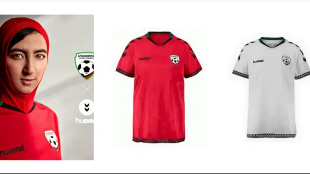 لباس تیم فوتبال زنان و مردان افغانستان که در سایت فدراسیون فوتبال افغانستان به نمایش گذاشته شده است