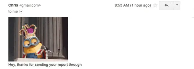 Gmail butonu mikrofonu yere atan bir Minion karakterinin animasyonunu gönderiyor.