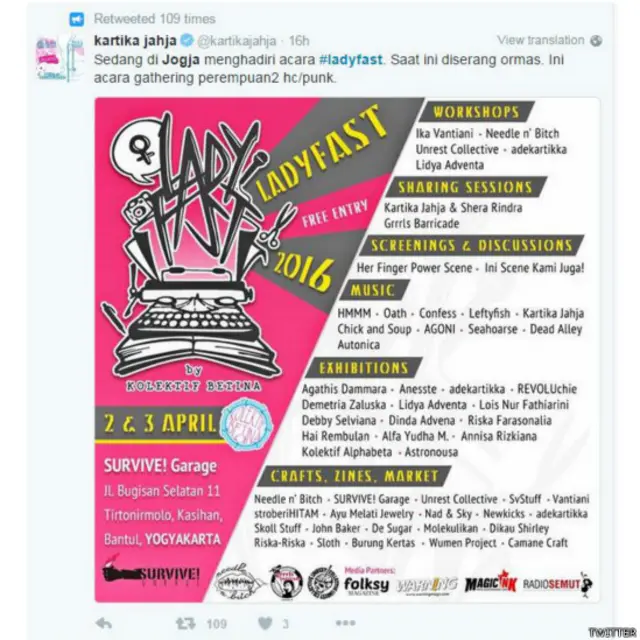 Cuitan Kartika Jahja, salah seorang musisi yang mengisi acara Lady Fest 2016.