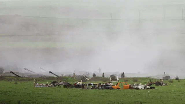 Армянские артиллерийские установки в городе Мардакерт в Нагорном Карабахе