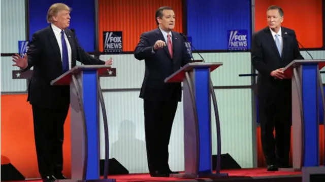 左起:特朗普,克鲁兹,卡西奇